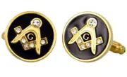New Men's Masonic Black and Gold Square & Compass Cufflinks Cuff Link Box Set