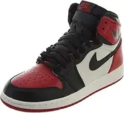 [Nike] Boys Air Jordan 1 Retro High OG BG Bred Toe Red/Black-White Leather Size 7Y