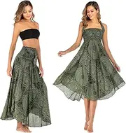 [Daysskk] Women's Maxi Skirt 2 in 1 Halter Dress Womens Boho Skirts Summer Beach Skirt 37"