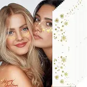 Glitter Freckles Face Tattoo, Gold Star Sparkle Freckles Makeup Patches, Face Glitter Glow up Temporary Tattoos Sticker 6 Count (06.Mixed Gold 10pcs)