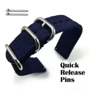 Dark Blue Nylon Watch Band Strap Belt Army Military Ballistic Silver Buckle 6035