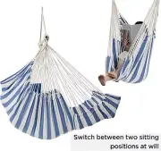 Comfortable Hanging Hammock Chair Blue/White 500lb Capacity w/Hardware NEW