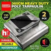 Handy Hardware [2PCE] Tarpaulin Heavy Duty 130gsm Durable Waterproof 3m x 3.6m