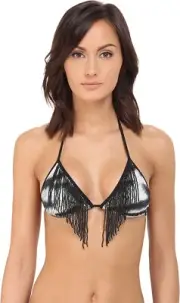ROBERTO CAVALLI Women's 242904 Tiger Triangle Bikini Top Black Swimwear Size XS