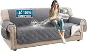 Smarcute 100% Waterproof Couch Cover for Living Room Sofa Protector from Pets/Dogs Sofa Cover 3 Seater Furniture Covers for Sofa with Elastic Straps (Sofa,Grey/Beige)