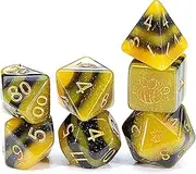 Gake Keeper Games & Dice: Sui Generis Dice - Electric Bumble Bee - Black & Yellow - 7 Piece Resin Dice Set, Role Playing Game Accessory, 5 Layer Dice