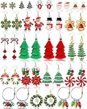 Natonhi 20 Pairs Christmas Earrings for Women Holiday Xmas Bow Tree Bells Snowflake Light Earrings Studs Set Christmas Jewelry for Women, Onesize, Metal, No Gemstone