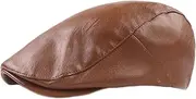 [Lifup] Men Women Newsboy Flat Cap PU Leather Gatsby Ivy Beret Cap, Brown 2, One Size
