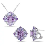 Amour Silver Amethyst & Tanzanite Cluster Earrings & Pendant with Chain Set