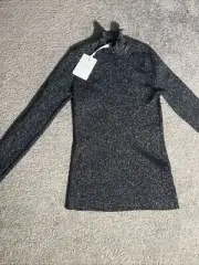 New Ted Baker Dvana Frill Neck Knit Jumper In Metallic Black Shimmer Size 2