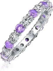 [Bling Jewelry] Cubic Zirconia Purple White Alternating Stackable CZ Eternity Ring Simulated Amethyst Sterling Silver February Month