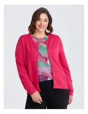 [Taking Shape] Textured Rib Button Cardigan in Radiant Raspberry