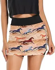 [RPLIFE] Galloping Horses Colorful Womens Athletic Skirt, Womens Skort Athletic High Waist, Small Skirts Women