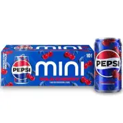 Pepsi Wild Cherry Cola Soda Pop Mini Cans, 7.5 Ounce Mini Cans 10 Pack