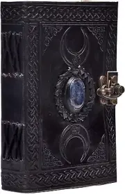 3 Moon Blue Lapiz Embossed Vintage Leather Journal Handmade Deckle Edge Paper