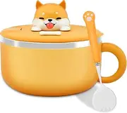 YFWOKSL Microwave Ramen Bowl, 1200ml Stainless Steel Noodle Bowl with Spork, Heat Resistant Instant Noodles Bowl with Handles, Portable Ramen Cooker for Dorm Office Home