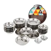 CLS Stainless Steel Portable Dinner Plates Cooking Camping Picnic Tableware Set