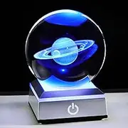 Ornalrist 80mm 3D Engraved Saturn K9 Crystal Ball with Silver LED Base Solar System Glass Sphere Miniatured Saturn Planet Birthday Gifts for Astronomy Home Decorations (3.15 in. Saturn)