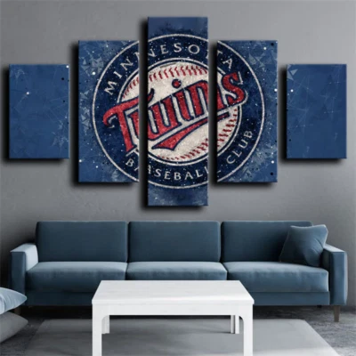 Minnesota Twins MLB Baseball Team Logo 5 Piece Panel Canvas Wall Art Photo Decor