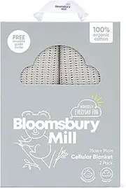 Bloomsbury Mill Twin Pack - 100% Pure Organic Cotton - Super Soft Baby Blanket/Blanket - 75cm x 95cm - Pram/Travel Basket/Carry Basket - Grey