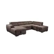 Kowloon Fabric Corner Modular Pull-Out Sofa Bed Lounge With Left Hand Facing Chaise And Right Hand Facing Ottoman Storage With Metal Legs Solid Wood Frame