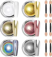Rose Gold Chrome Nail Powder Super Metal Mirror Effect White Chrome Nail Powder for Gel Nail Glitter High Gloss Chrome Powder, Holo Aurora Pearl Nail Chrome Powders, Nail Art DIY Decor