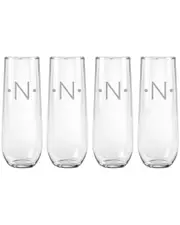 Susquehanna Glass Monogrammed Set of Four 8.5oz Dot Stemless Flutes, (A-Z)