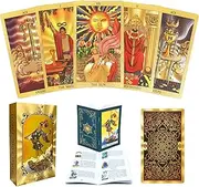 Tarot Cards with Guide Book, 78 Luxury Gold foil Tarot Deck PVC Durable Waterproof Wrinkle Resistant Tarot Cards Fortune Telling Game for Beginners and Professional Player