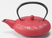 Iwachu Teapot Japanese Sakura Silver/Red Plum Color 0.6L Enamel Inside Nambu Iro
