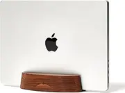 Nordik By Design Vertical Laptop Stand - Adjustable Walnut Wood - Premium Laptop Holder for Home Office, Software Engineers - Space Saving Desk Laptop Dock - Stable Non-Slip Stand