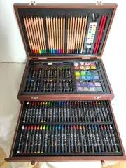 Art 101 Art Essentials Set 142-Piece Brand New Unsealed Wood Box Pastels Crayons