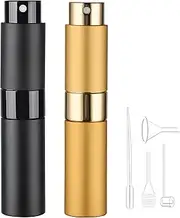 8ML Atomizer Perfume Travel Refillable (2 PCS) Empty Travel Cologne Sprayer Bottles Refillable, Mini Portable Dispenser(Matte Black&Gold)