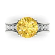 2.89ct Round Cut Real Citrine Promise Bridal Band set Sliding 14k White Gold