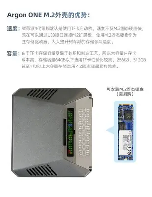樹莓派4B鋁合金機箱外殼 ARGON ONE m.2固態硬盤散熱風扇擴展SSD