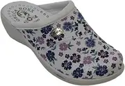 [Dr.Punto Rosso] Dr Punto Rosso O513 Clog Mules Comfort Shoes Slippers Women, Blue Flowers