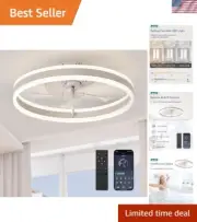 Low Profile Ceiling Fans with Lights, Flush Mount Modern Ceiling Fan and Remo...