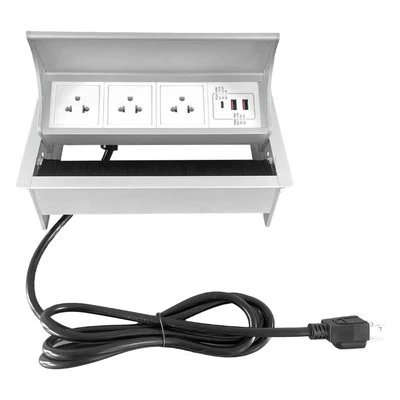 Conference Table Power hub Desktop pop up Outlet with 3 US Plugs and USB C Fa...