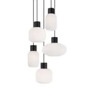 Telbix Lighting Nori Metal Glass 5LT Pendant Light - Black Matt / Opal Matt