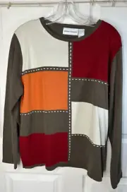 Alfred Dunner Pull-Over Sweater Size Large Long Sleeve Brown Red Acrylic NWT