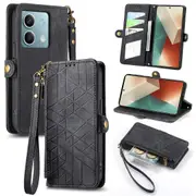 Wallet Design PU Leather Zipper Pocket Case for Xiaomi Redmi Note 13 5G Geometry Pattern