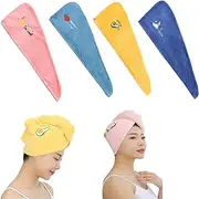 Pack of 4 Microfibre Hair Towels, Turban Towel with Button, Hair Quick Drying Hair Turban Absorbent Hair Turban Towel for Women and Girls, Quick Drying Salon Travel Bath Head Wrap