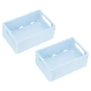2 Pcs 9.8 x 6.5 x 3.7" Collapsible Plastic Basket Large Storage Crate, Lake Blue
