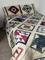Handmade Hand Stitched Quilt, Hand Dyed Batiks Short Drop King Size 98”x98”