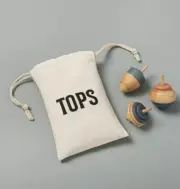 Hearth & Hand Magnolia Wooden Toy Tops Game - 4 PC Set w Canvas Bag NWT