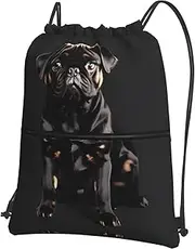 EdWal Cute Black Pug Dog-Standard-Scale-2_00x Print Drawstring Backpack Gym Bags Sports Bags With Zipper Pocket For Travel Swimming Beach, Black, One Size