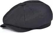 [Generic] Men Women Newsboy Cap Linen Herringbone Bakerboy Caps Lightweight Breathable Flat Hat Beret Hats