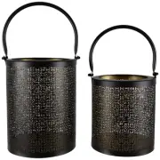Northlight Laser-Cut design Iron Candle Holders with Handles - Black and Gold