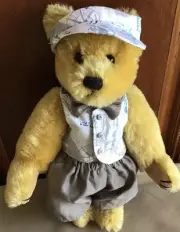 OCEAN BREEZE TINY VEST, SHORTS, BOW TIE AND HAT HANDCRAFTED TEDDY BEAR CLOTHES.