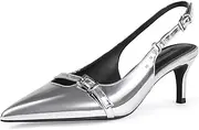 [baobeijiadao] Womens Slingback Heels Pointed Toe Slip On Pumps Closed Toe Kitten Heel Heeled Sandals Patent Leather Dress Shoes for Women