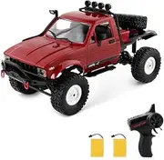 GoolRC RC Truck, WPL C14 RC Crawler 1/16 Scale Remote Control Car, 4WD All Terrain Off Road Semi Truck, 2.4GHz RC Climbing Car with LED Lights and Two Batteries for Adults (Red)